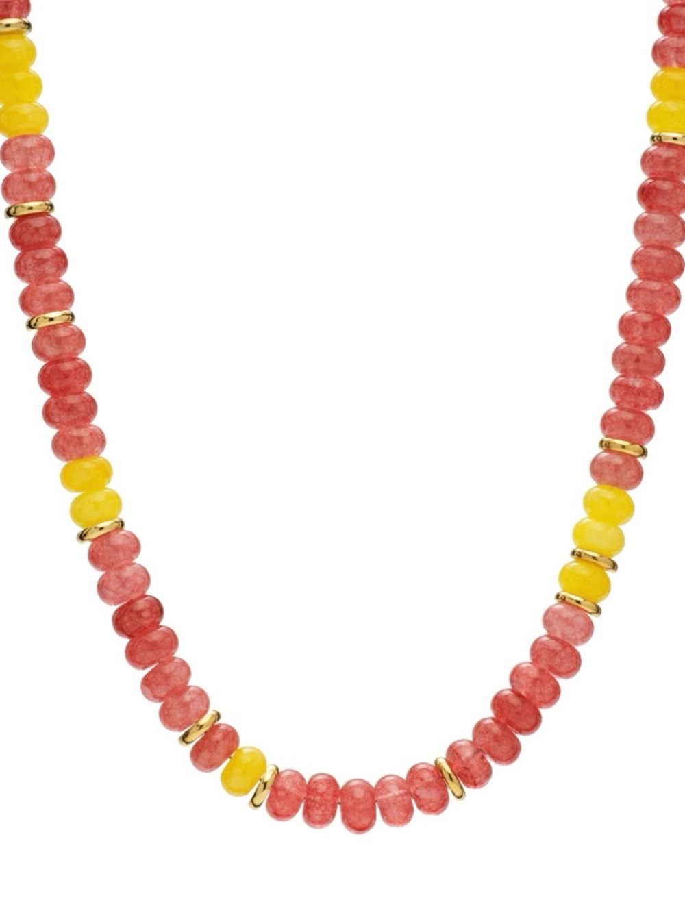 Yellow & Pink Bead Necklace with Gold Accents - Women's Jewelry